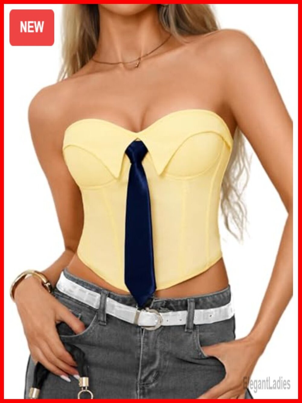 Strapless Underwire Bustier Corset Top with Fixed Tie Front and Lace-Up Back